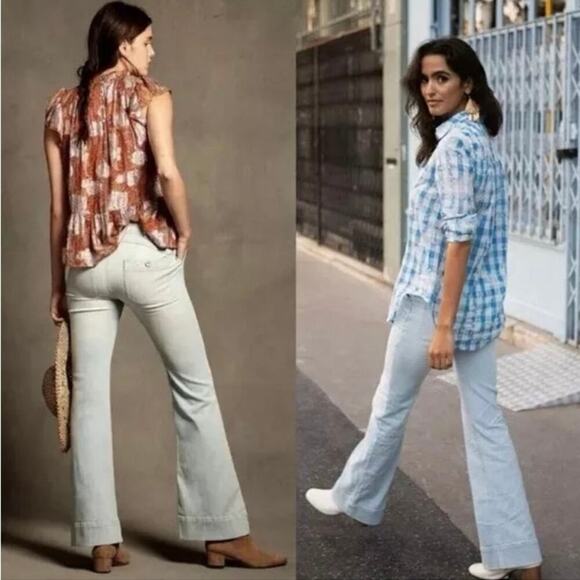 Pilcro and the Letterpress Denim - Pilcro By Anthropologie High Rise Trouser Bootcut Denim Jeans Light Blue Wash 28